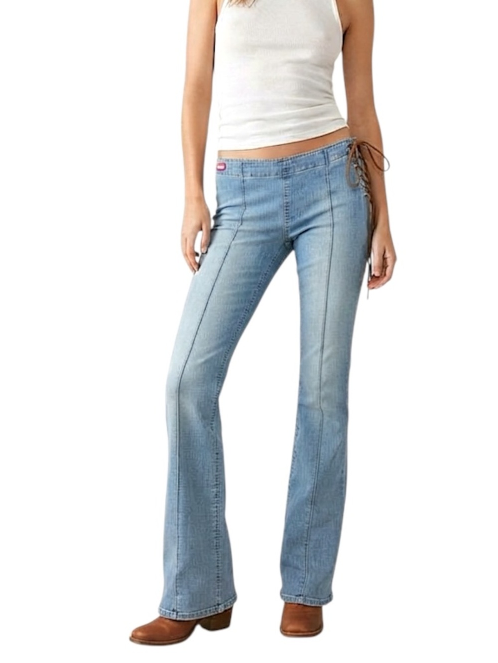Y2K style Canadian made DISH low rise side lace up stretch flare jeans 28 x 34
